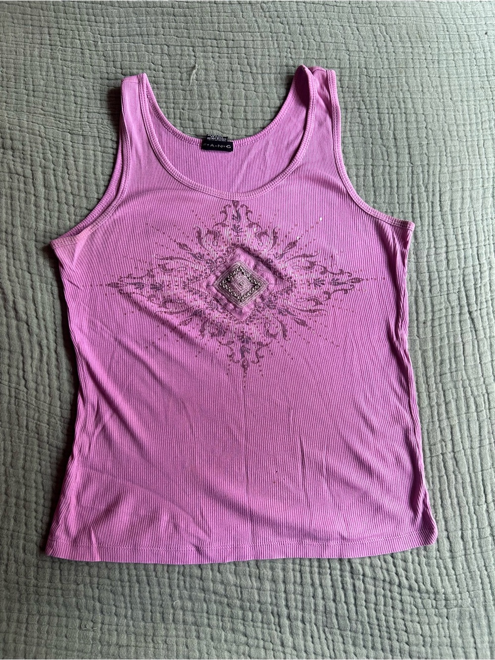 FANG Pink Ribbed Embellished Scoop Tank